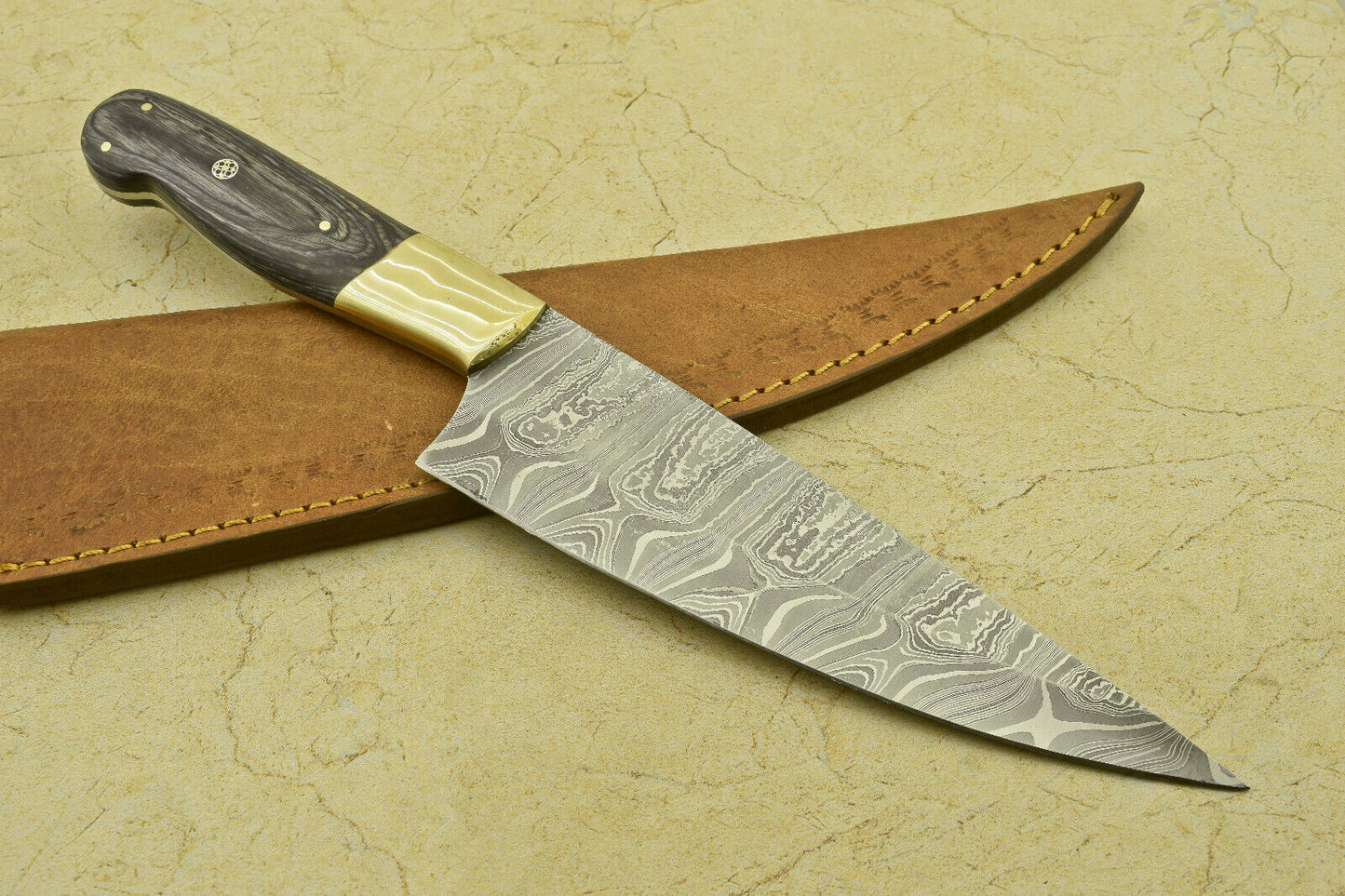 12.25" Handmade Damascus Steel Chef Kitchen Knife – Pakka Wood Handle, Brass Bolster, 512 Layers