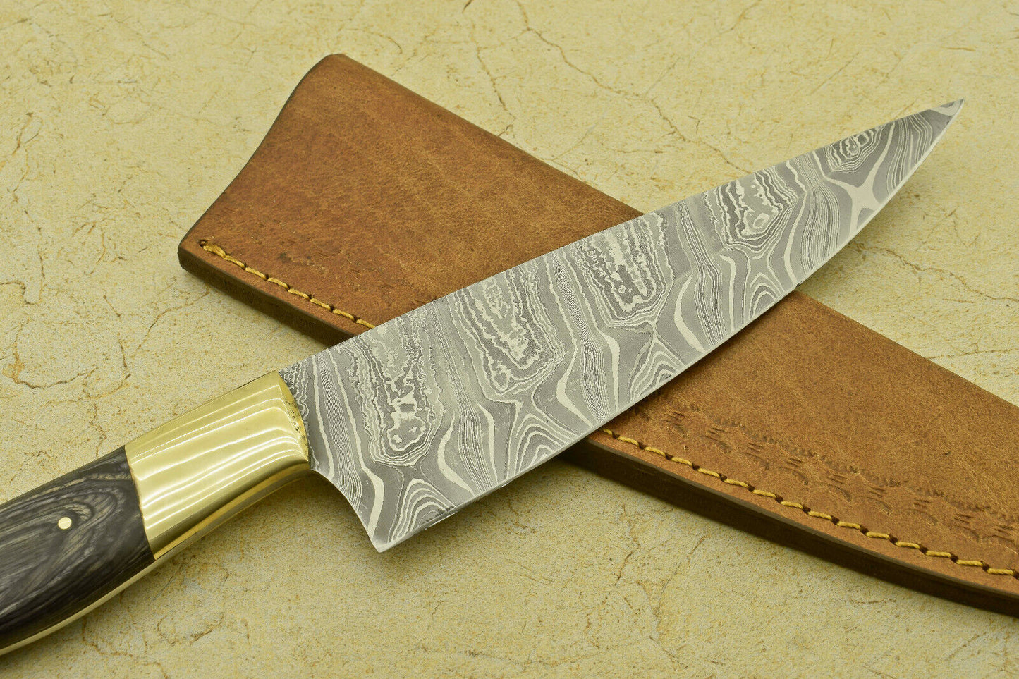 12.25" Handmade Damascus Steel Chef Kitchen Knife – Pakka Wood Handle, Brass Bolster, 512 Layers