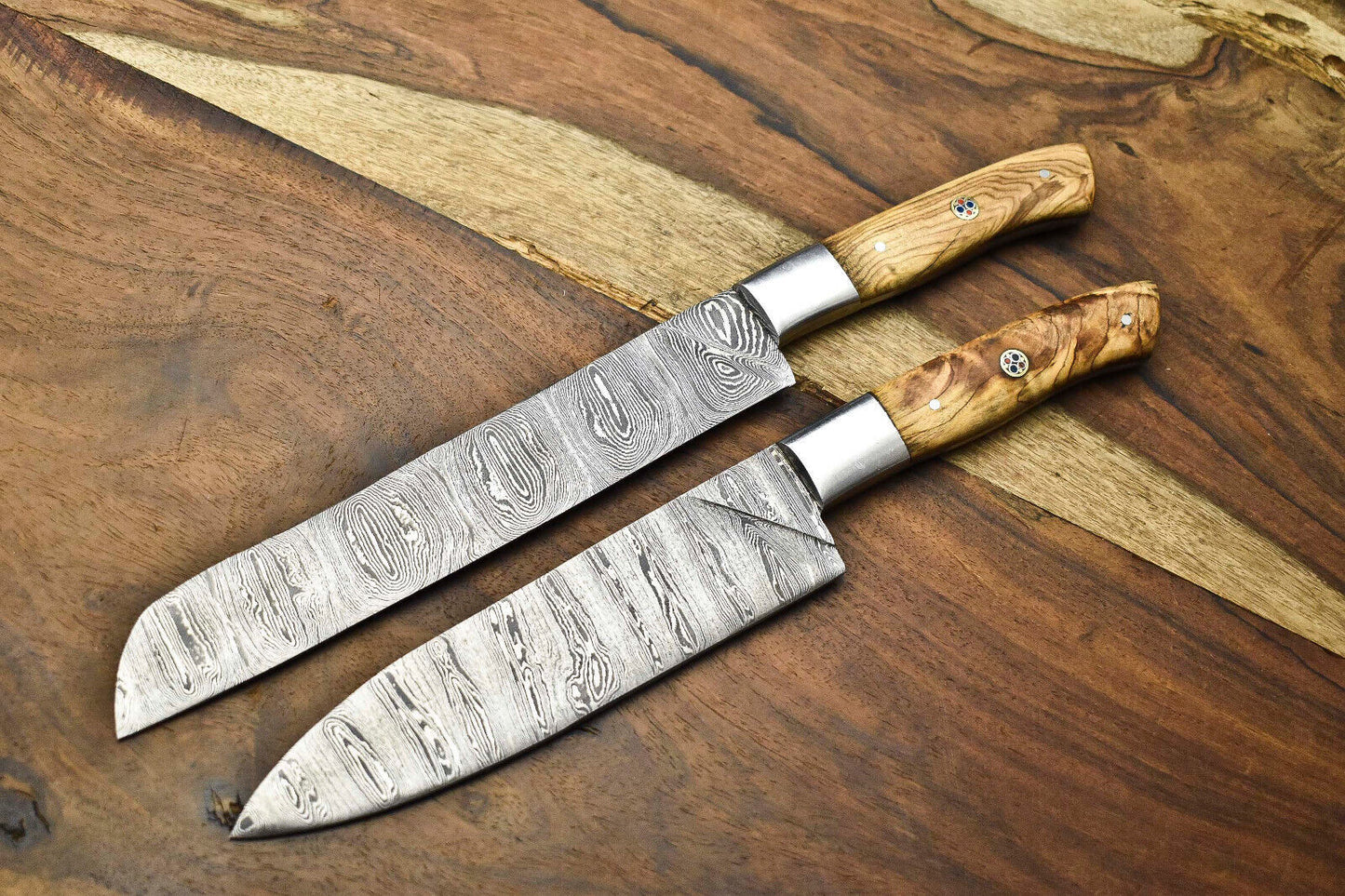 Lot of 2 Handmade Damascus Blade Full Tang Chef Set Knives