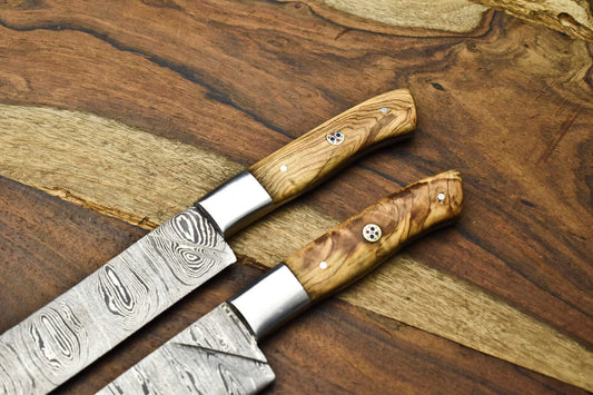 Lot of 2 Handmade Damascus Blade Full Tang Chef Set Knives