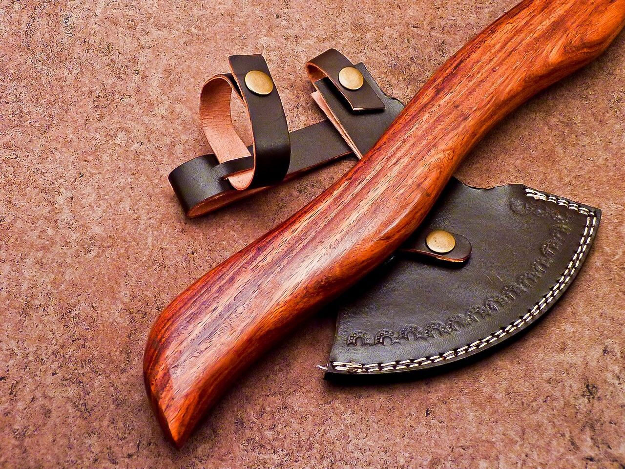 New Handmade Damascus Steel Axe | Unique Limited Edition 21-Inch Axe with Natural Wood Handle & Leather Sheath