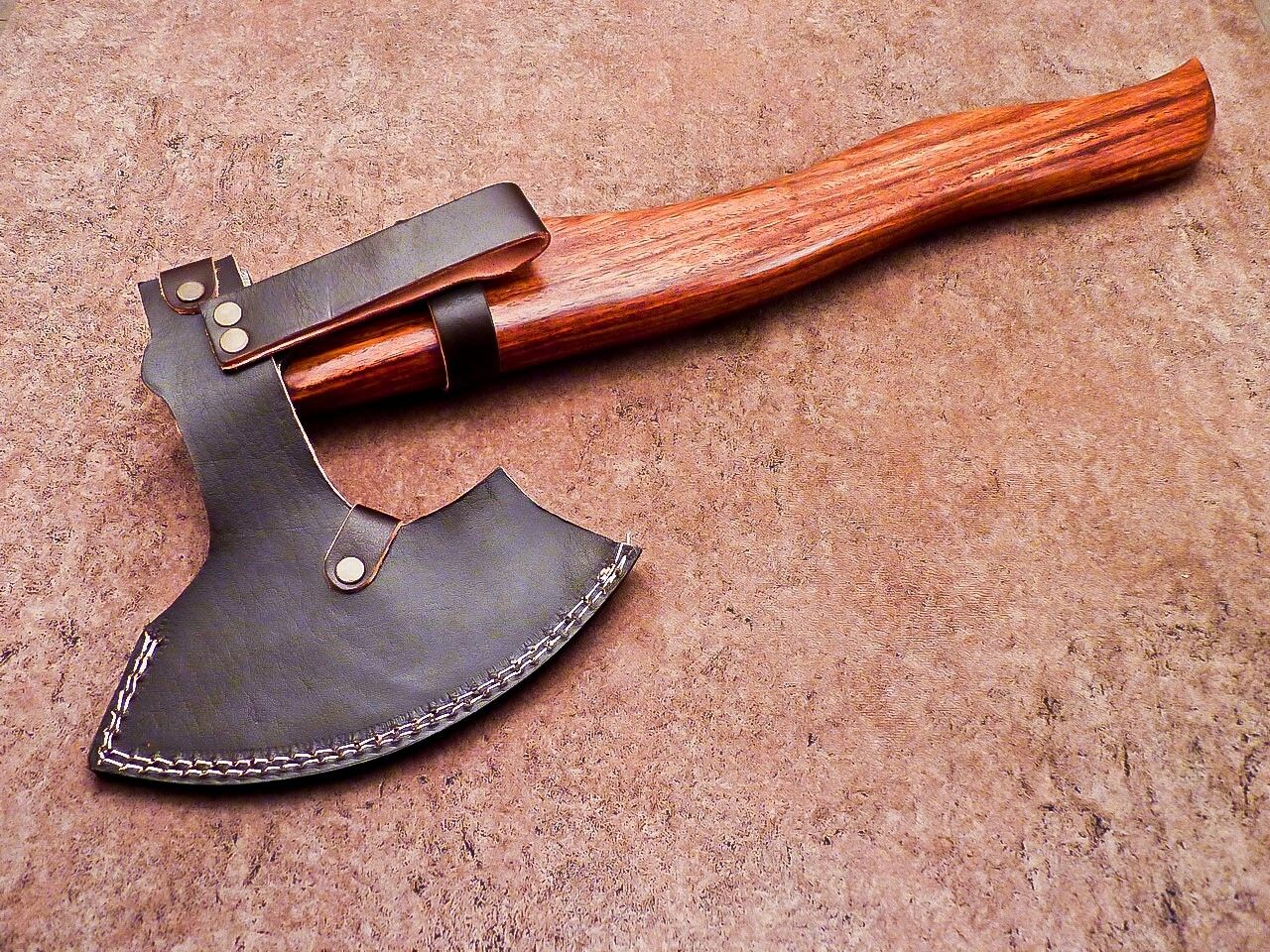 New Handmade Damascus Steel Axe | Unique Limited Edition 21-Inch Axe with Natural Wood Handle & Leather Sheath