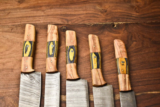 Premium Custom 5-Piece Handmade Damascus Steel Chef Knife Set – Rare Forged Blades