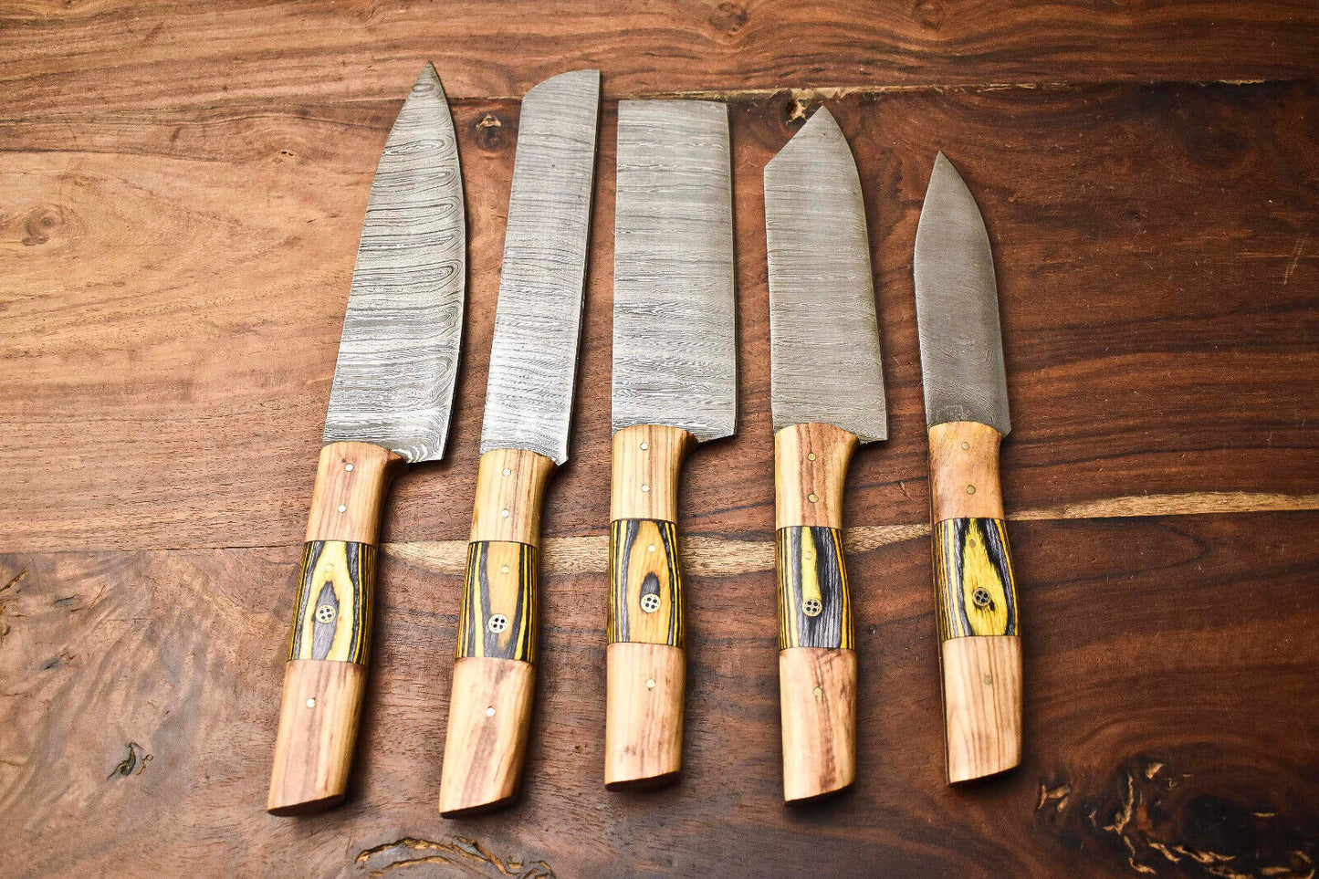 Premium Custom 5-Piece Handmade Damascus Steel Chef Knife Set – Rare Forged Blades