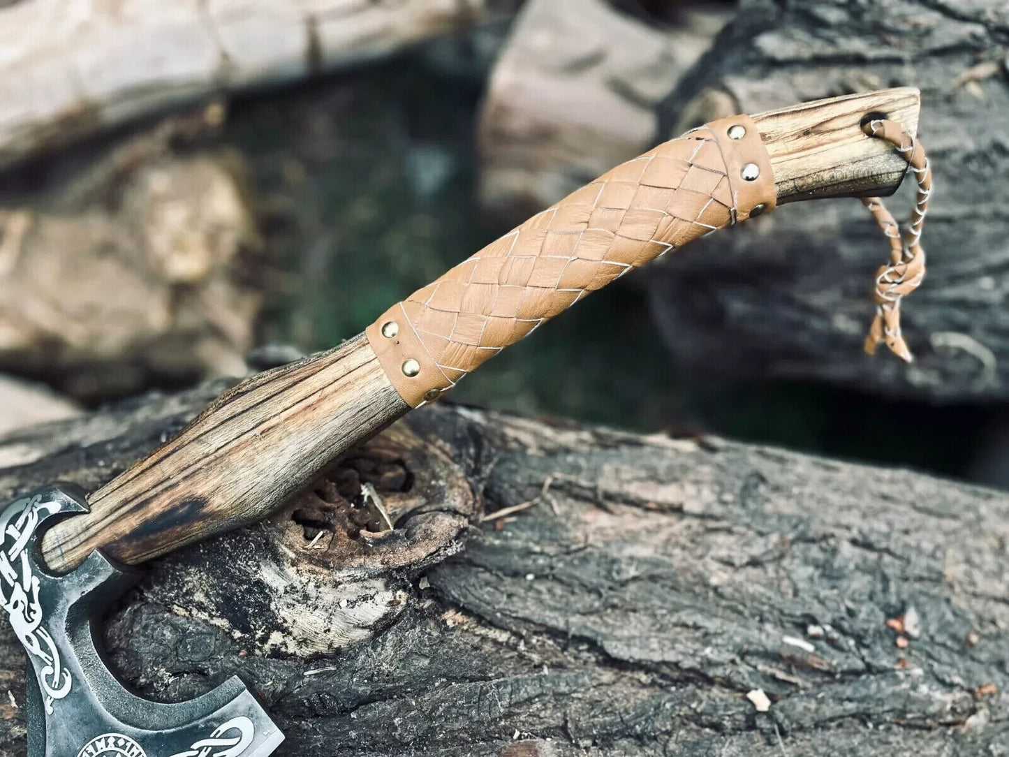 Hand-Forged Carbon Steel Viking Bushcraft Axe – Durable Cutting Hatchet with Leather Sheath