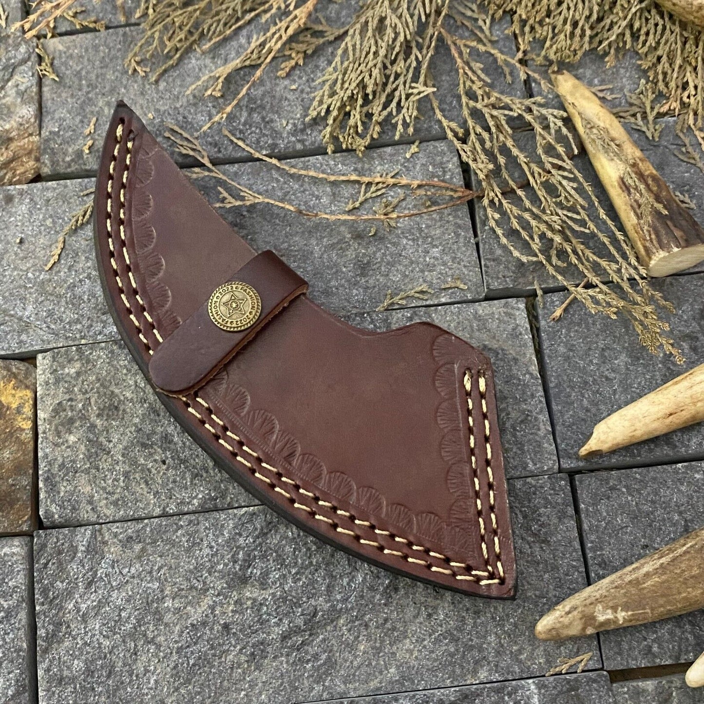 7" Handmade Damascus Steel Ulu Hunting Knife – Rosewood Handle w/ Sheath