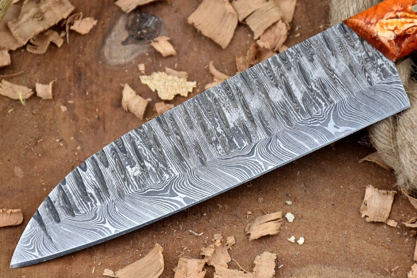 Custom Handmade Forged Damascus Steel Chef Knife with Pink & White Handle