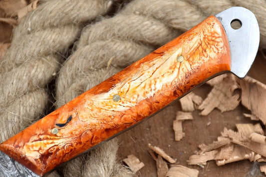 Custom Handmade Forged Damascus Steel Chef Knife with Pink & White Handle