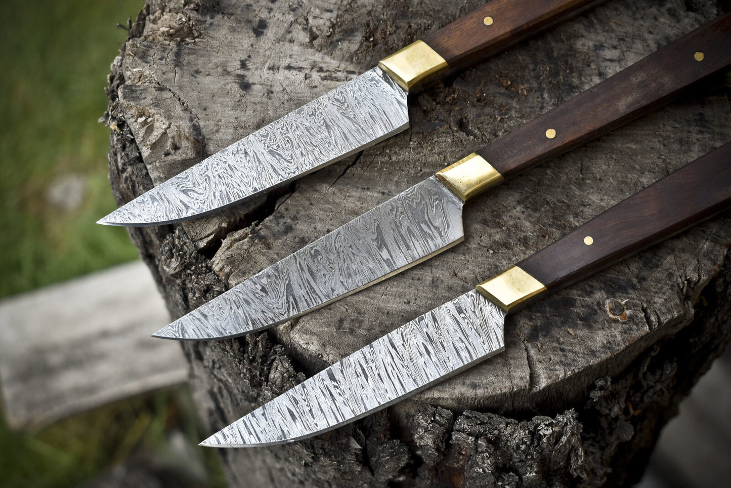 Hand Forged Knife Chef Knife Twist Damascus Walnut Wood Lot of 3 EDC