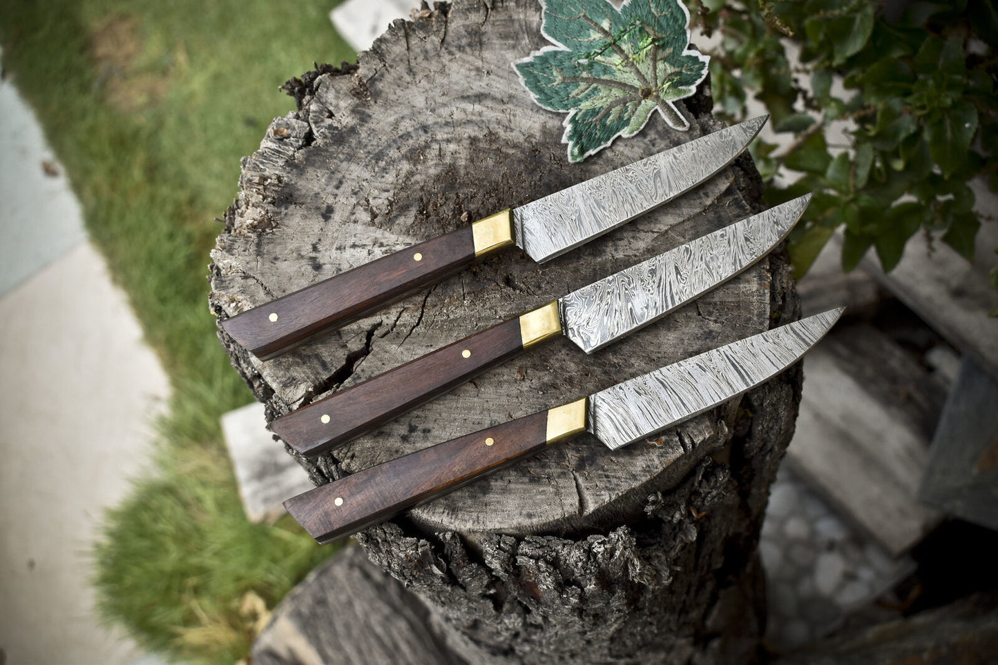 Hand Forged Knife Chef Knife Twist Damascus Walnut Wood Lot of 3 EDC