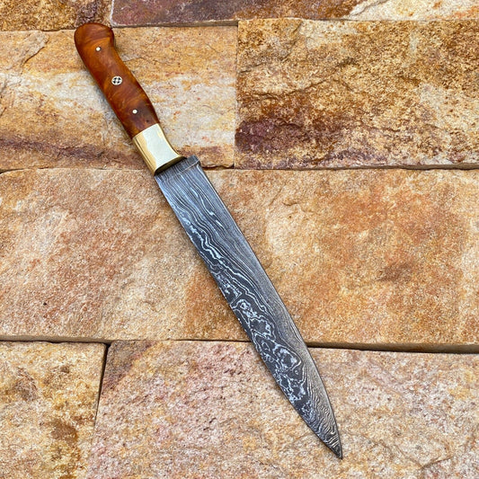 Custom Forged Damascus Steel Fishing Fillet Chef Knife – Resin & Brass Handle