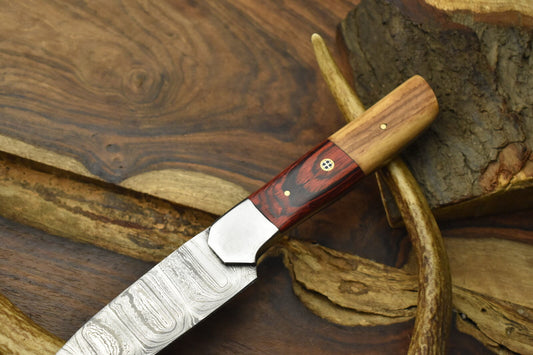 Custom Forged Chef Knife Twist Damascus Pakka Wood Steel Bolster Hunting