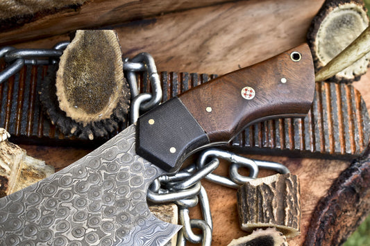Handmade Cleaver Chopper Chef Knife – Rain Drop Damascus Steel with Walnut Wood Handle