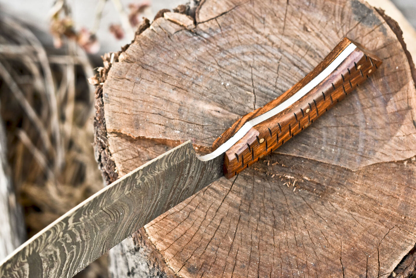 Custom Clever Chopper Chef Knife – Fire Damascus Blade with Pakka Wood Handle