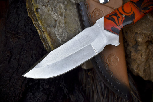 Skinner Knife 440C Steel with Micarta Handle – 9" Rare Hunting Knife with Leather Sheath