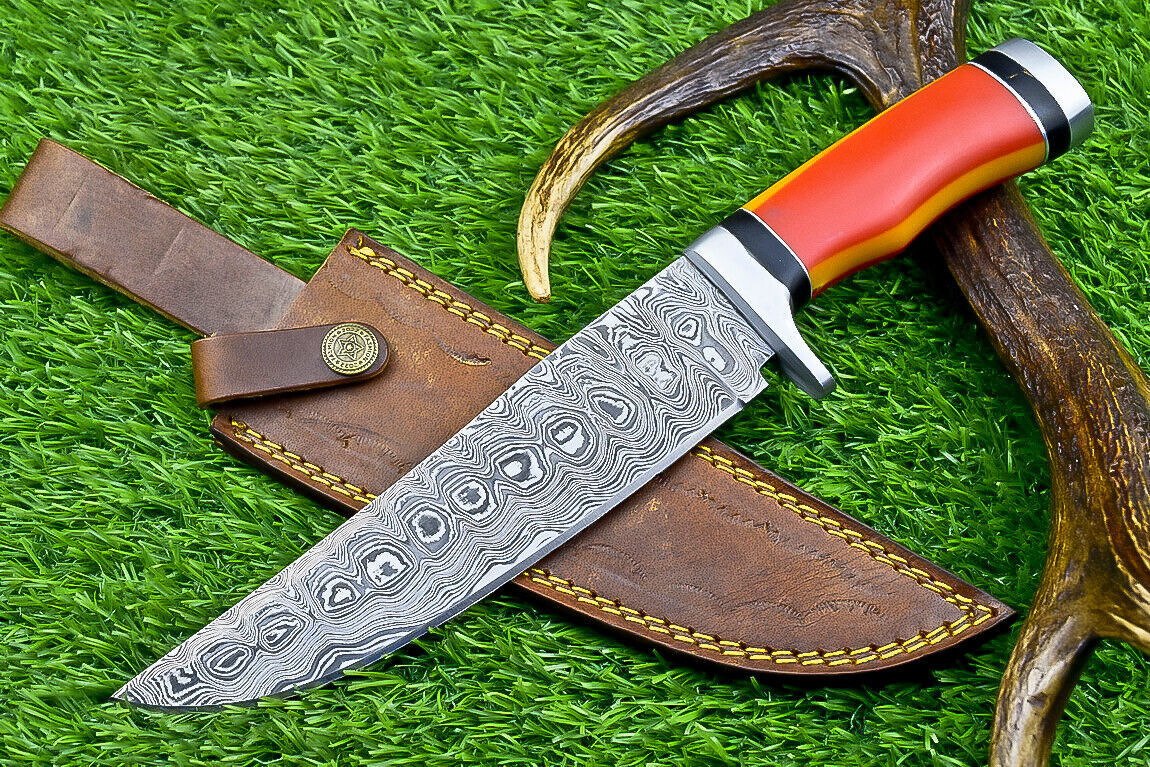 Heritage Forge Custom Damascus Steel Bowie Knife with Resin Handle for Hunting and Camping