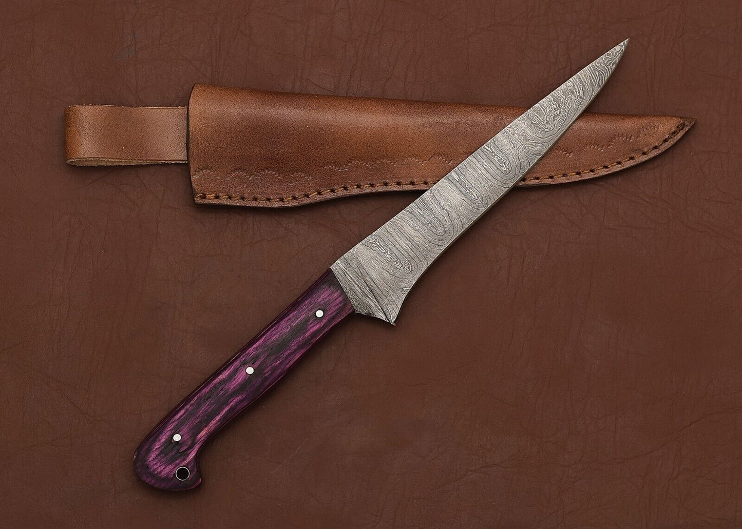 Custom Forged Damascus Steel Hunting & Chef Fillet Knife 8" Blade Pakka Wood Handle