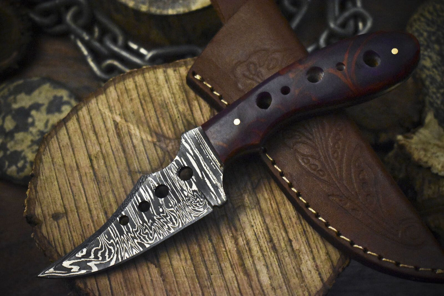 Custom Forged Twist Damascus Skinner Knife with Micarta Handle for Sports and Hunting