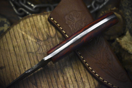 Custom Forged Twist Damascus Skinner Knife with Micarta Handle for Sports and Hunting