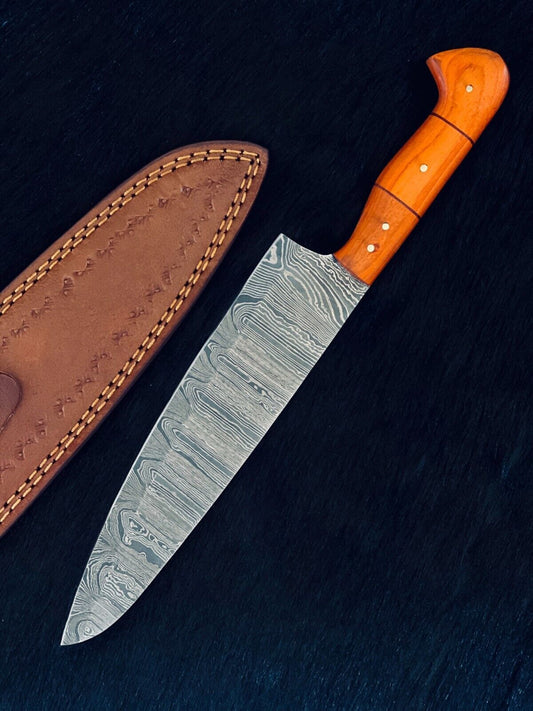 12.5" Custom Handmade Ladder Damascus Steel Santoku Chef Knife – Premium Kitchen Knife