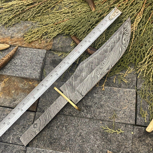 10" Hand-Forged Damascus Bowie Blank Blade – 512-Layer Twisted Pattern
