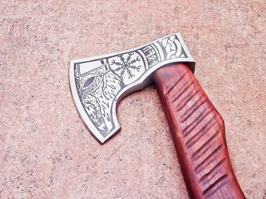 Hand Forged Viking Bearded Axe – 20 Inch Carbon Steel Camping Hatchet with Olive Wood Handle