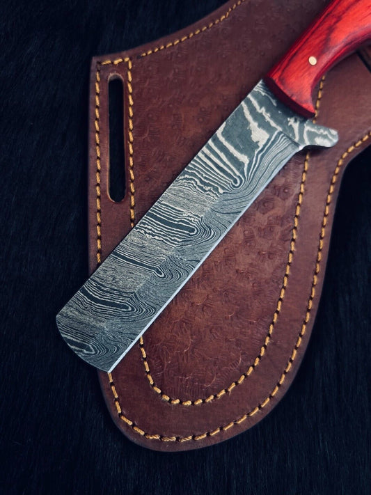 Heritage Forge 9 Inch Damascus Steel Cowboy Bowie Knife with Camel Bone and Wood Handle