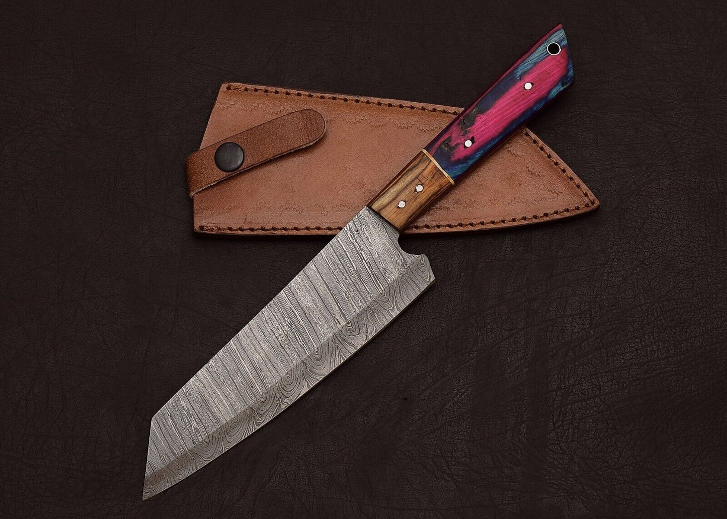 Full Tang Handmade Damascus Steel Chef & Hunting Knife 8" Blade Pakka Wood Handle