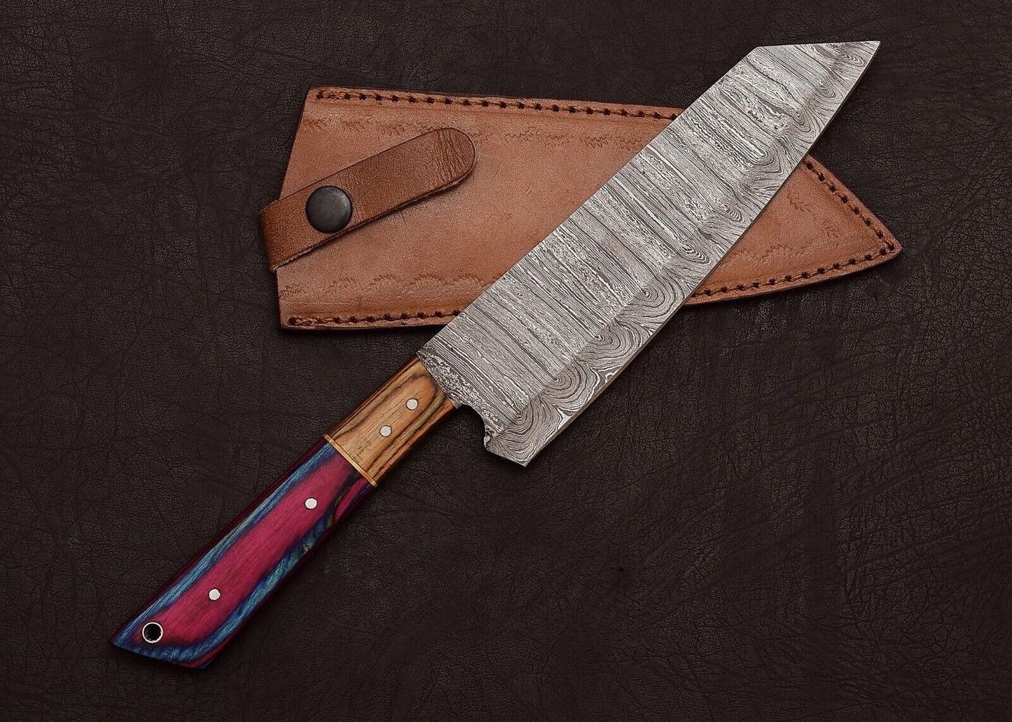Full Tang Handmade Damascus Steel Chef & Hunting Knife 8" Blade Pakka Wood Handle