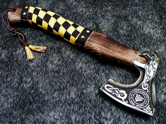 Custom Hand Forged Steel Viking Bearded Camping Axe – TOMAHAWK Hatchet with Leather Sheath