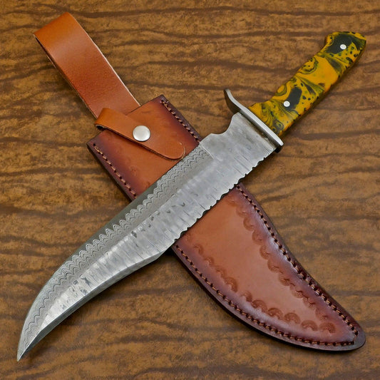 Heritage Forge Full Tang Handmade Damascus Steel Bowie Hunting Knife Resin Handle