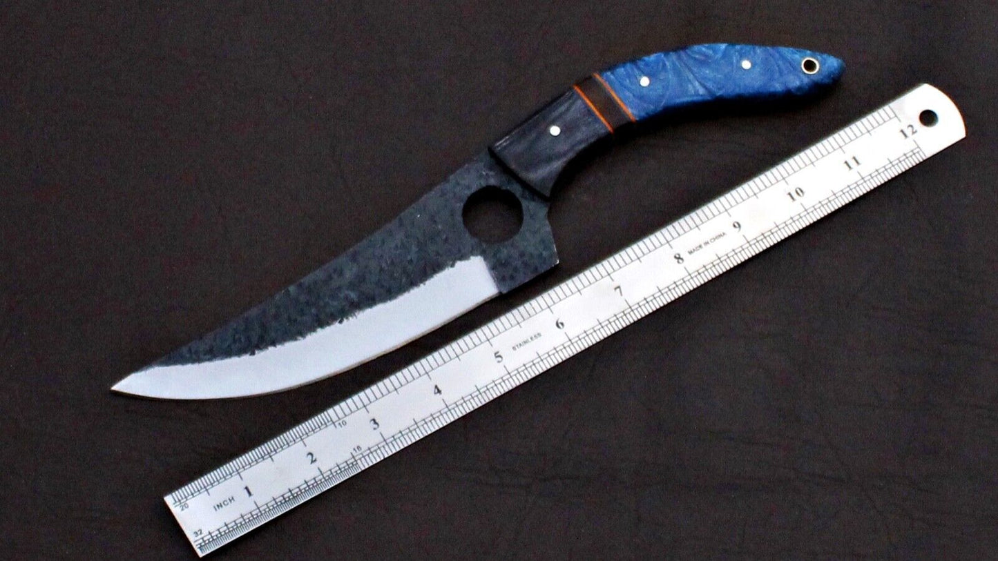 12" Custom Handmade D2 Tool Steel Skinner Knife with Leather Sheath – Hunting & Outdoor