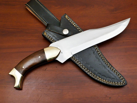 Premium 12-Inch D2 Steel Full Tang Bowie Hunting Knife with Brass Bolsters