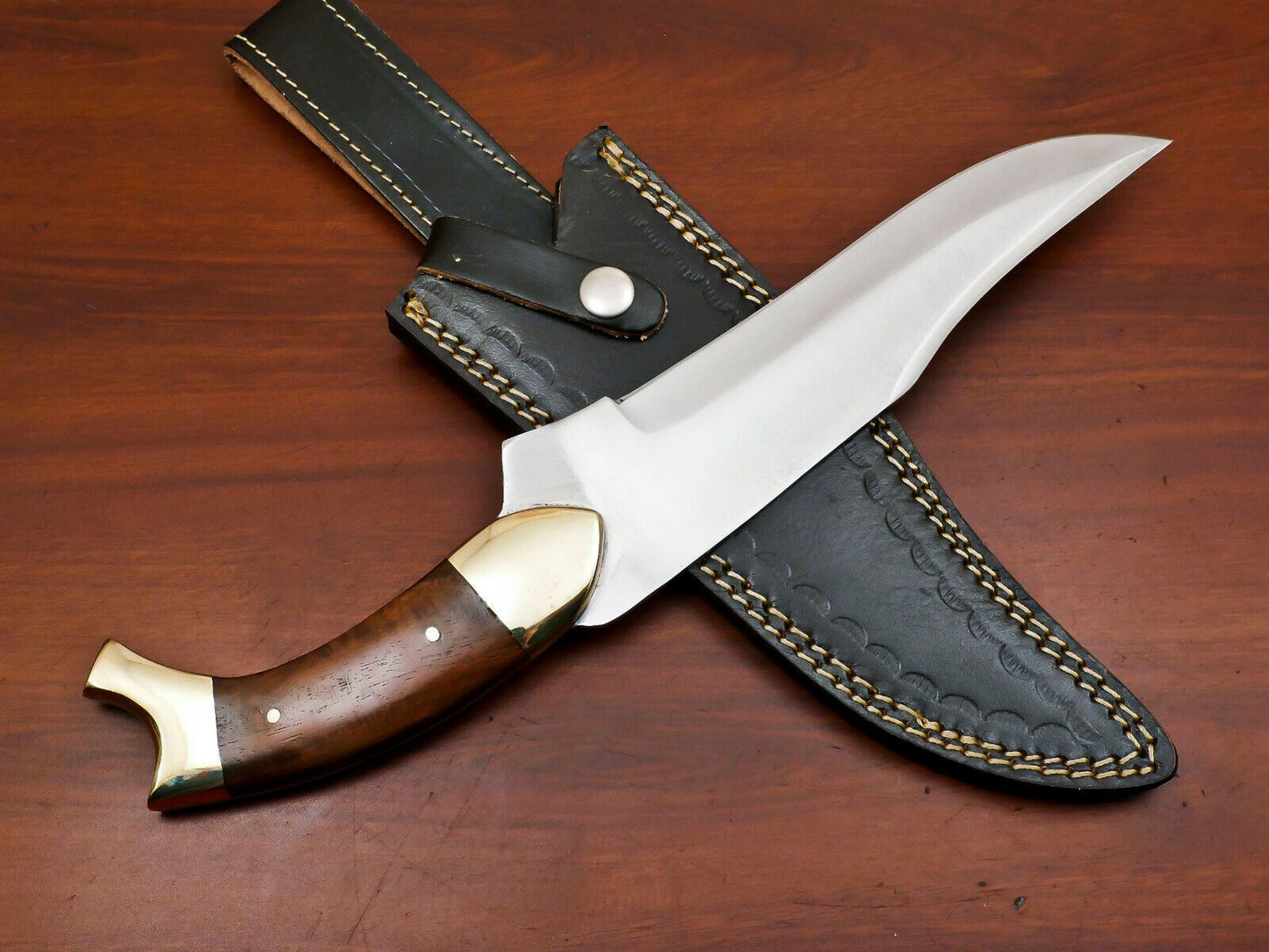 Premium 12-Inch D2 Steel Full Tang Bowie Hunting Knife with Brass Bolsters