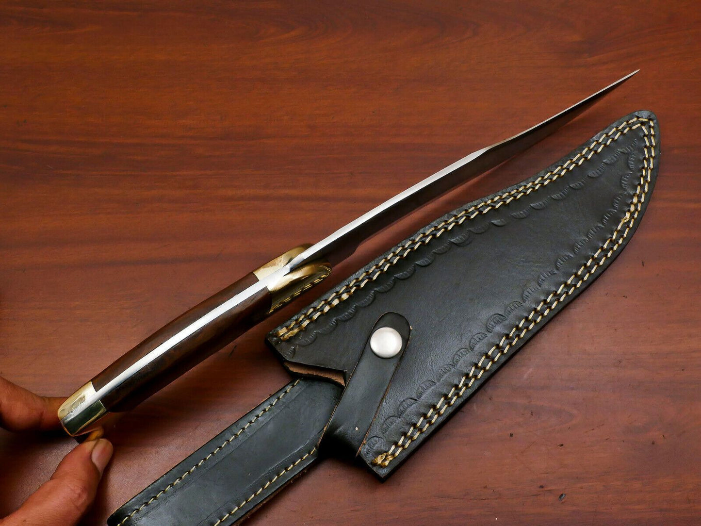 Premium 12-Inch D2 Steel Full Tang Bowie Hunting Knife with Brass Bolsters