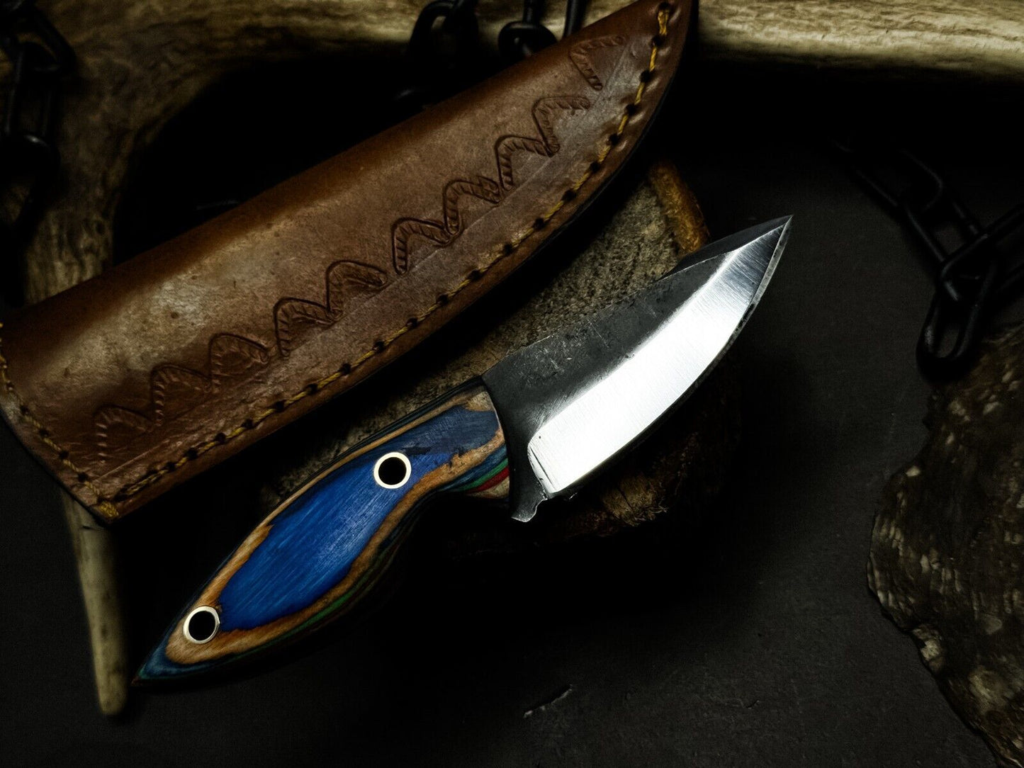 8.25" Hand-Forged 1095 Carbon Steel Skinner Knife Blank – Full Tang with Leather Sheath