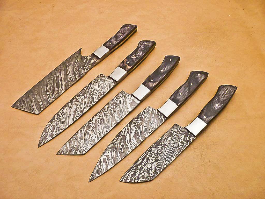 Rody Stan Handmade Damascus Chef Knife Set – 5 PCS Full Tang, 1095 Steel, Hardwood Handle