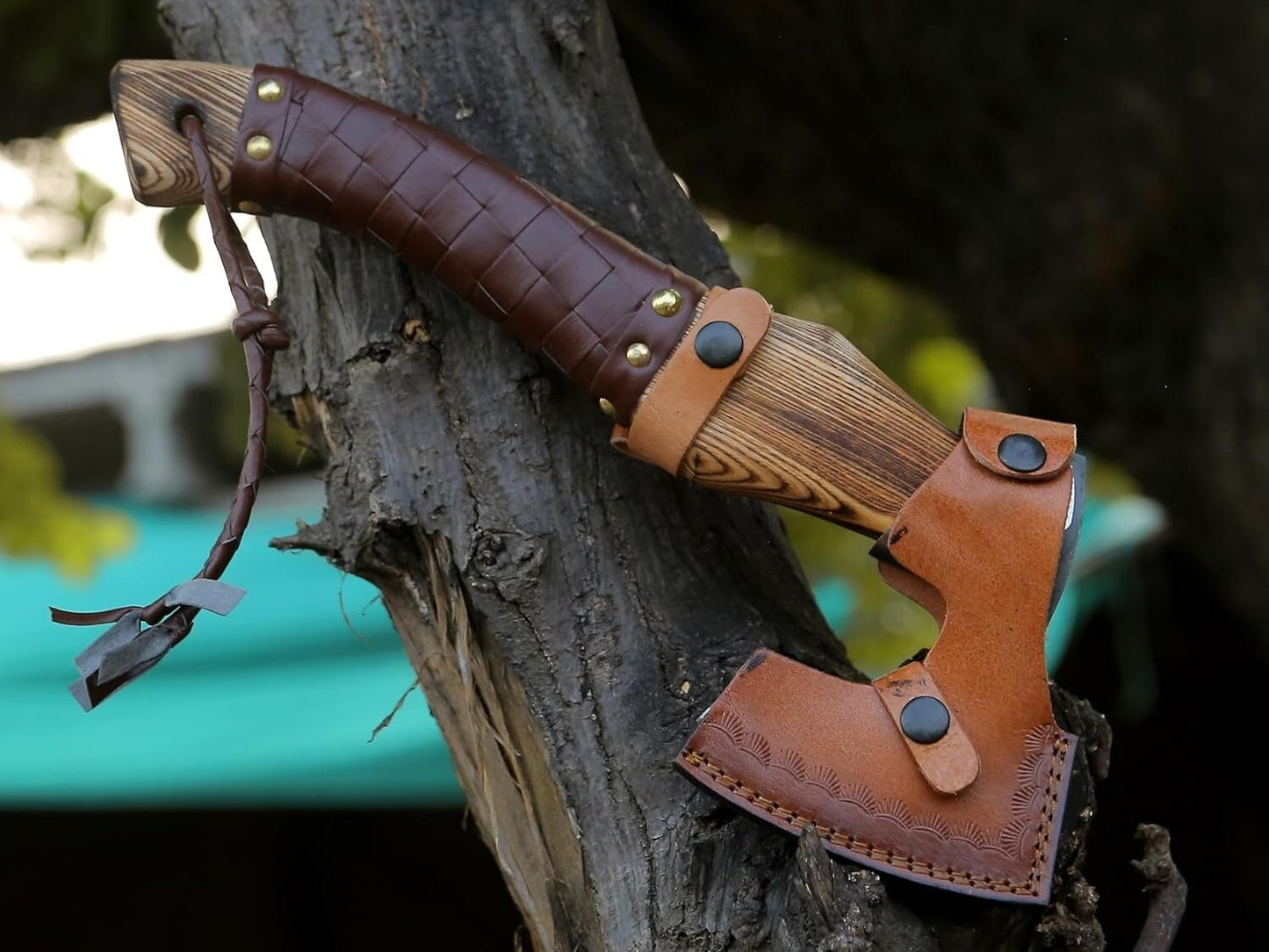 16 Inch Hand Forged Viking Axe Hatchet Carbon Steel War Axe with Rosewood Handle and Sheath