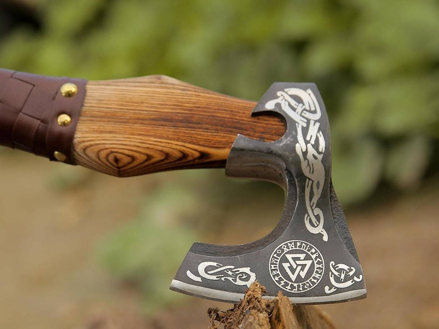 16 Inch Hand Forged Viking Axe Hatchet Carbon Steel War Axe with Rosewood Handle and Sheath