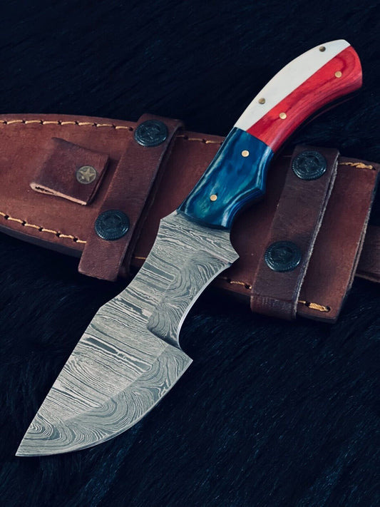 9" Twist Pattern Damascus Tanto Knife – Camel Bone & Wood Handle