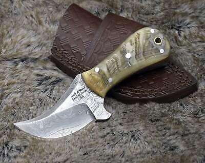 5.25" Pocket-Sized Damascus Bowie Knife with Ram Horn Handle