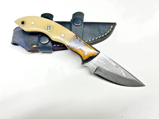 Handmade Skinner Knife – 4″ Stainless Steel Blade with Bone Handle & Leather Sheath