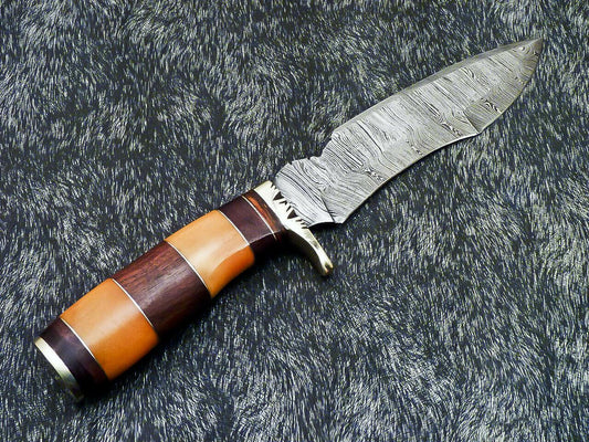 Titan Fang 13 Inch Damascus Bowie Knife | Stained Bone Handle with Leather Sheath