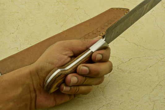 Custom Handmade Forged Damascus Steel Chef Kitchen Knife with Pakka Wood Handle – 12" Professional Knife