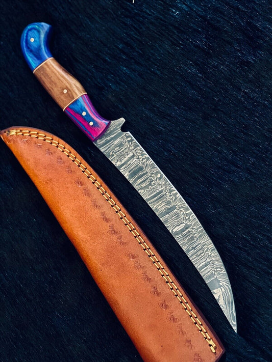 12.5" Damascus Steel Knife Handmade Fire Damascus Fillet Kitchen Knife