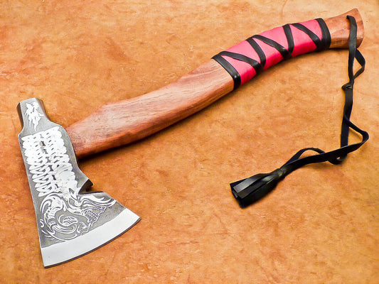 Hand Forged Carbon Steel Viking Bearded Hatchet Tomahawk Axe 18 Inch Natural Wood Handle