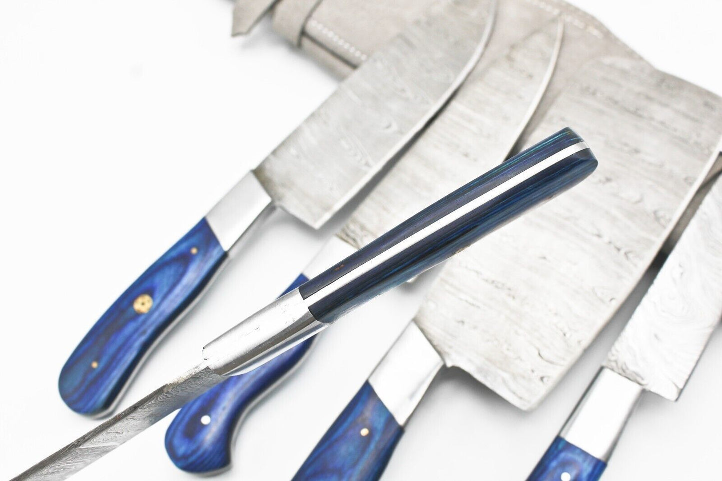 Handmade Damascus Chef Set of 5 Chef Knife Kitchen With Leather Sheath