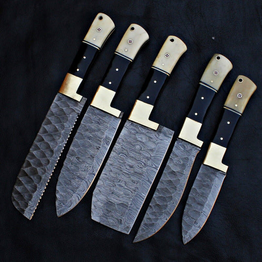 5 Pcs Custom Hand Forged Damascus Steel Kitchen Chef Set