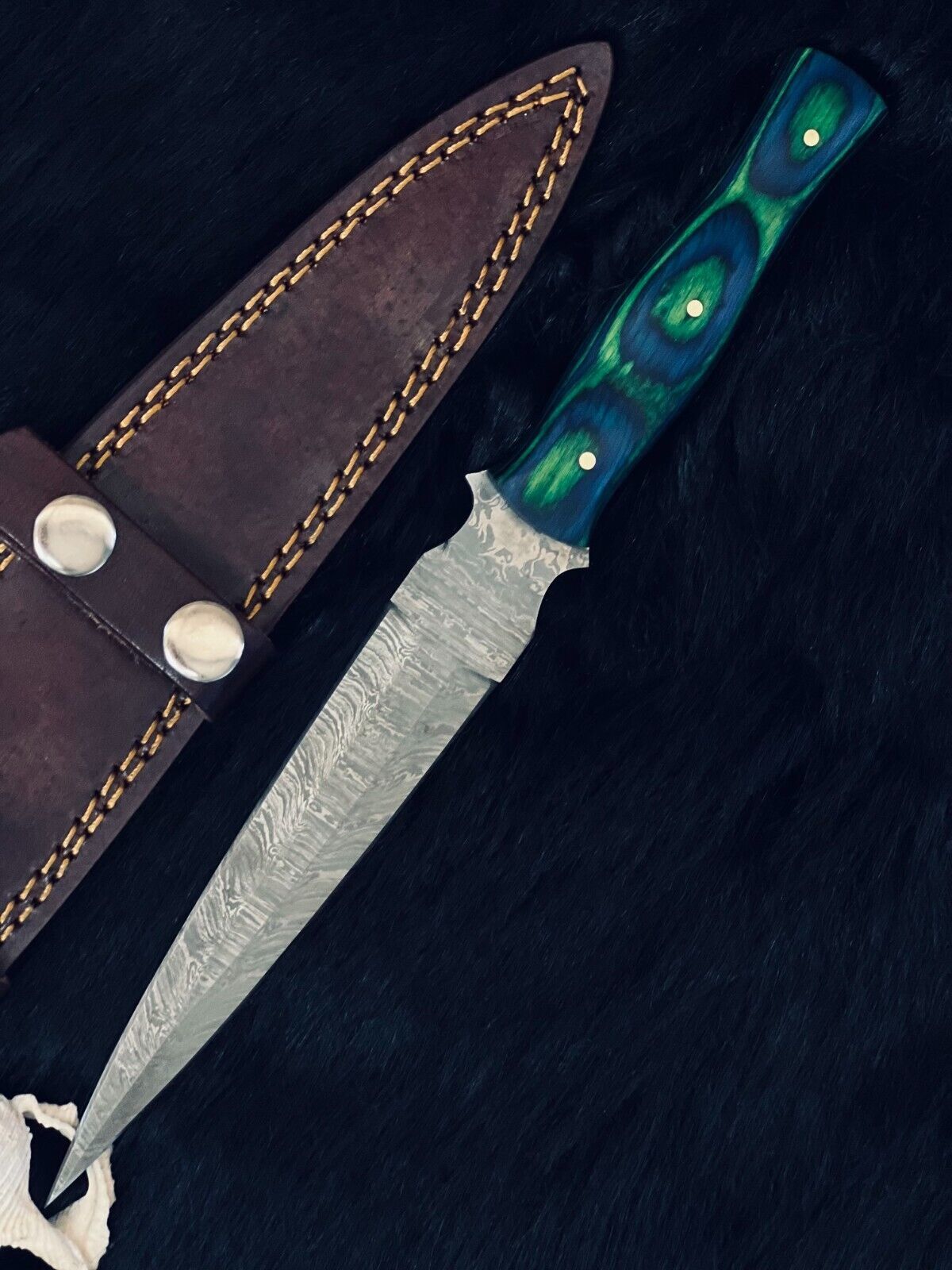 10" Custom Twist Bowie Damascus Steel Dagger Knife – Camel Bone & Wood Handle