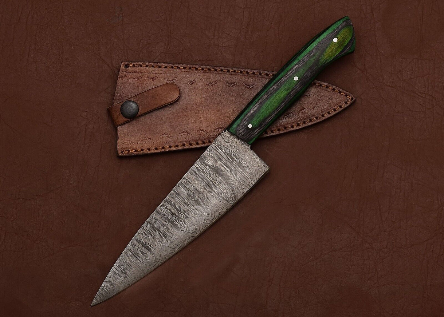 Premium Handmade Damascus Steel Chef Fillet Knife with Pakka Wood Handle & Leather Sheath